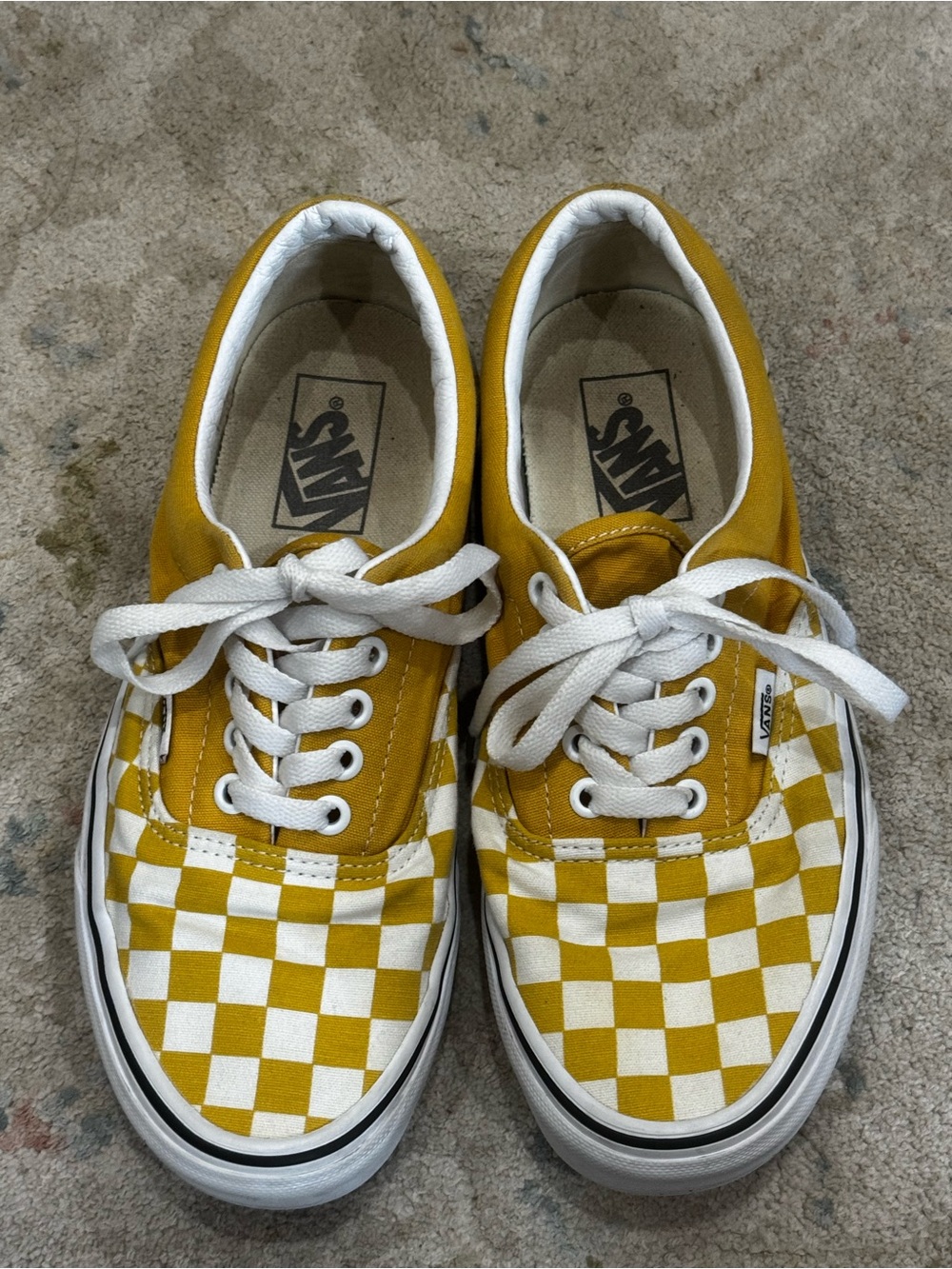 Vans Checkerboard Low Top Sneakers - Yellow/White Size 8 women’s or 6.5 men’s